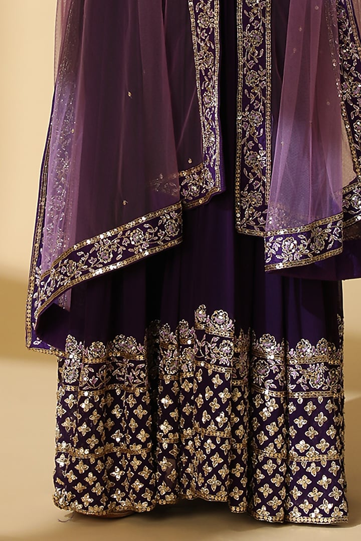 Purple Georgette Embroidered Wedding Anarkali Set by Zeefaa at Pernia's Pop Up Shop