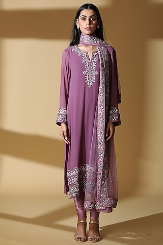 Purple Zardosi Embroidered Kurta Set by Zeefaa