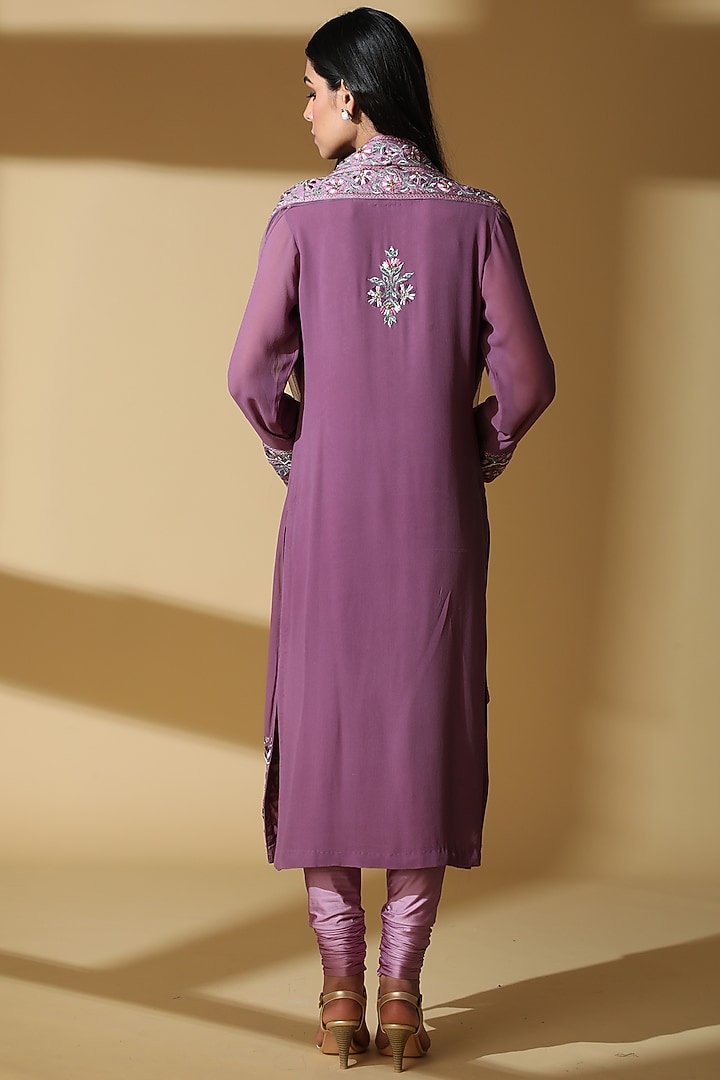 Purple Zardosi Embroidered Kurta Set by Zeefaa at Pernia's Pop Up Shop