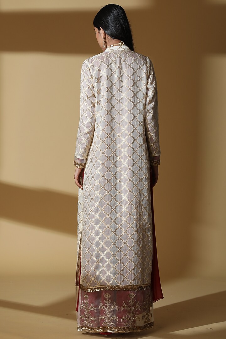 Wine Anarkali Set With Jacket by Zeefaa at Pernia's Pop Up Shop