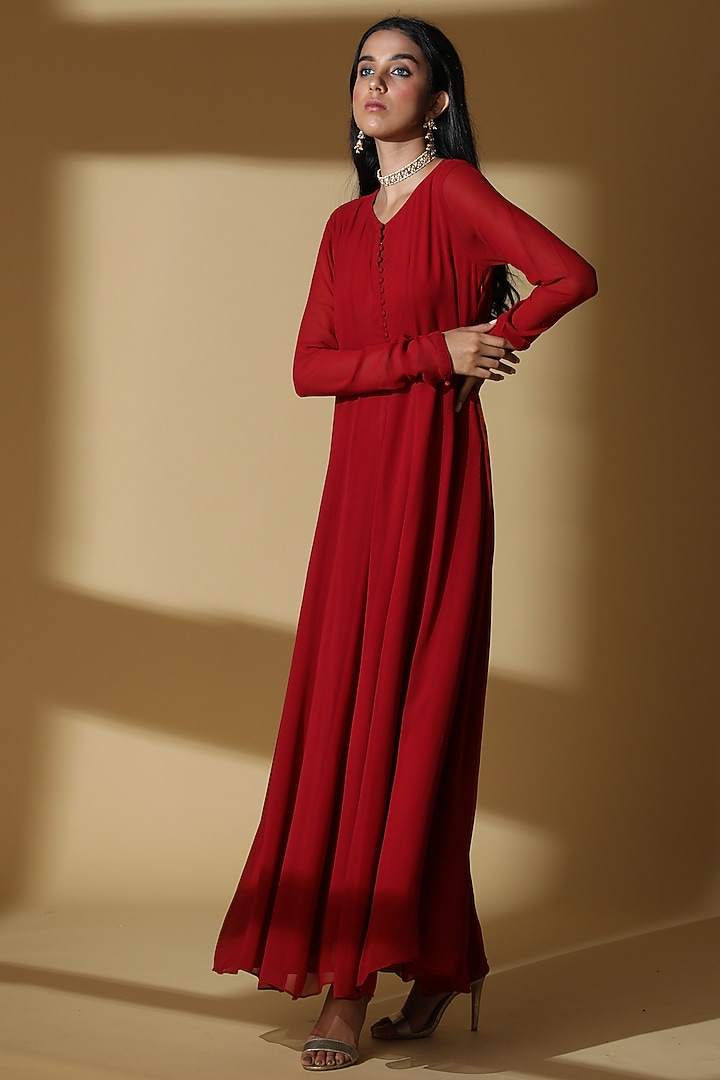 Wine Anarkali Set With Jacket by Zeefaa at Pernia's Pop Up Shop