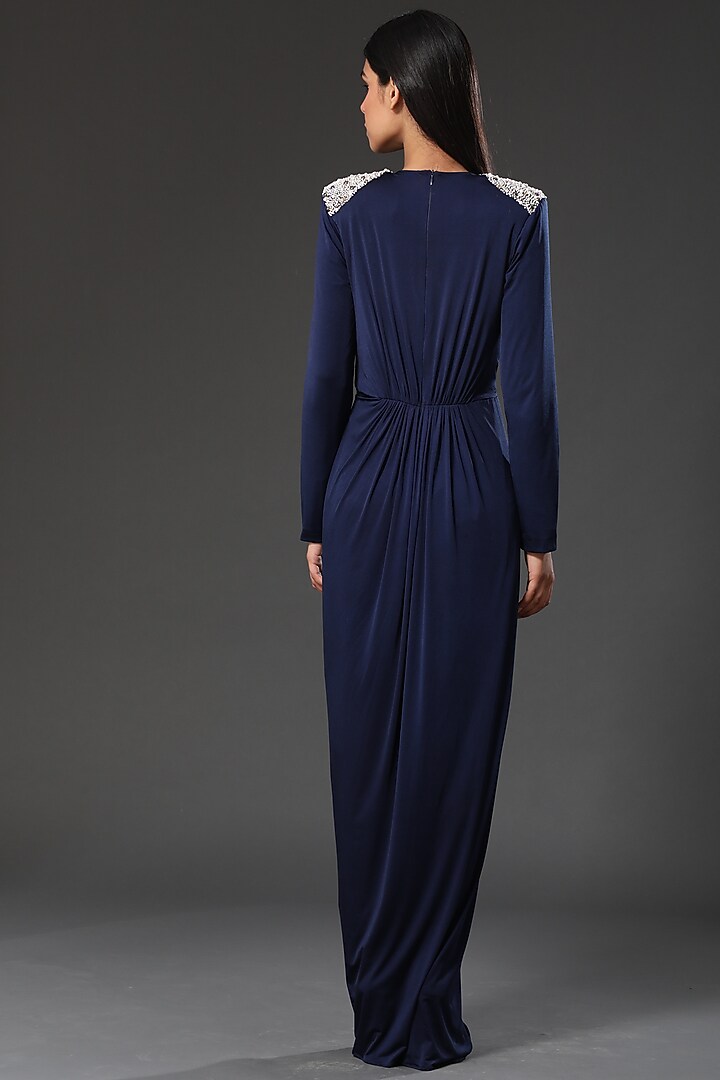 Electric Blue Hand Embroidered Draped Summer Dress by Zeefaa at Pernia's Pop Up Shop