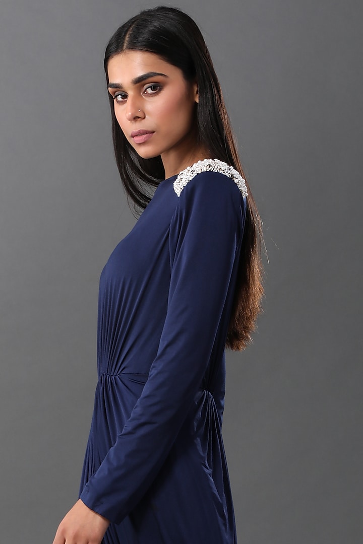 Electric Blue Hand Embroidered Draped Summer Dress by Zeefaa at Pernia's Pop Up Shop