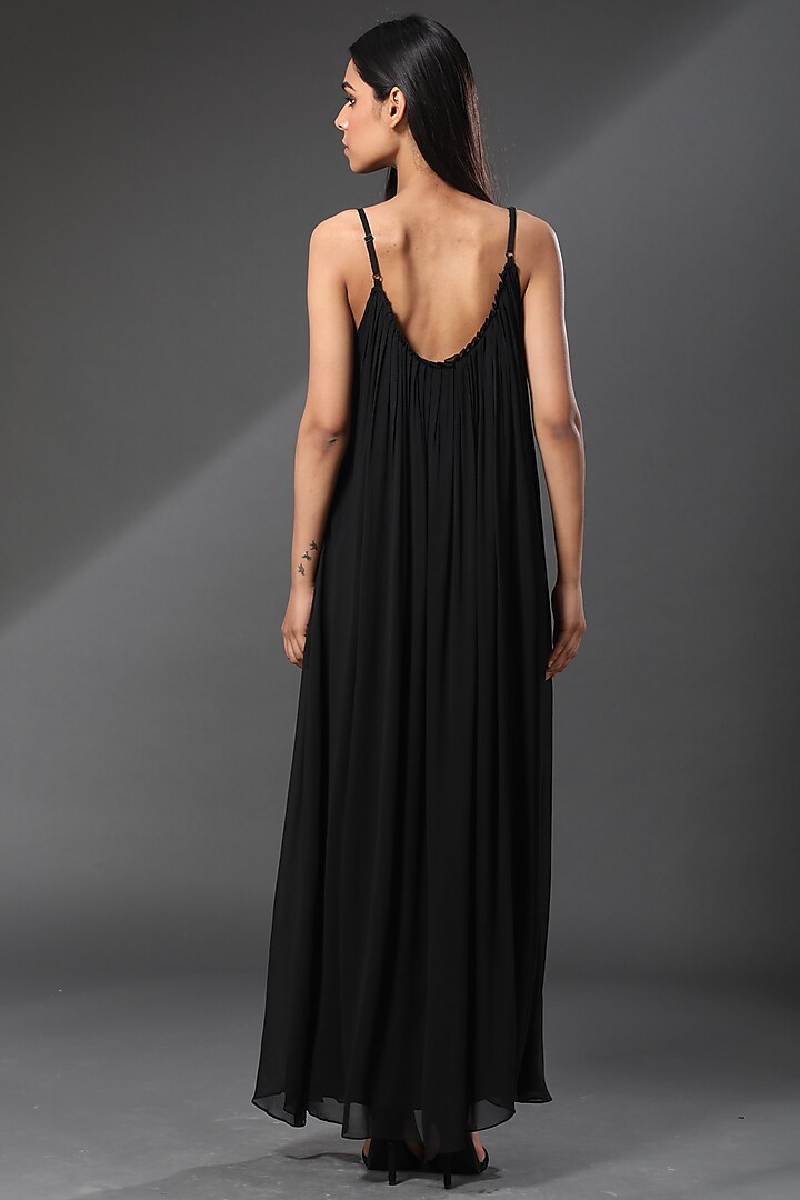 Sky Black Hand Embroidered Flowy Summer Dress by Zeefaa at Pernia's Pop Up Shop