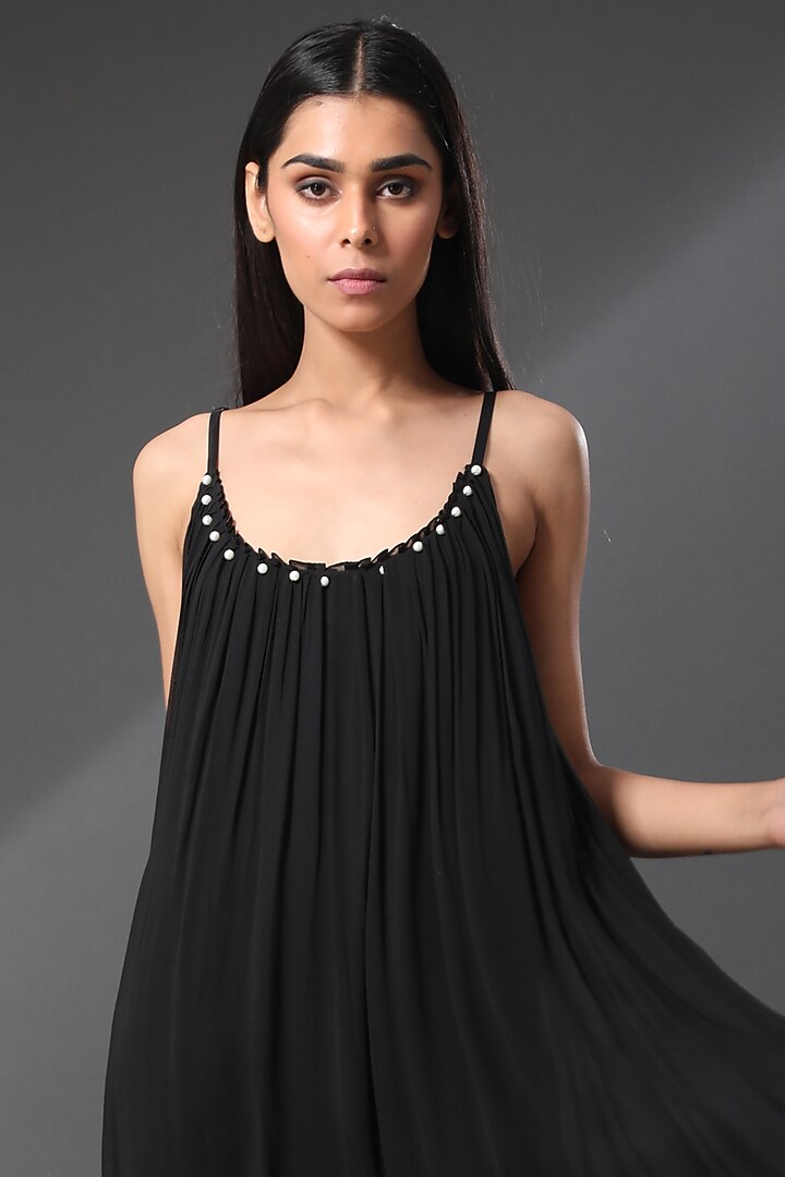 Sky Black Hand Embroidered Flowy Summer Dress by Zeefaa at Pernia's Pop Up Shop