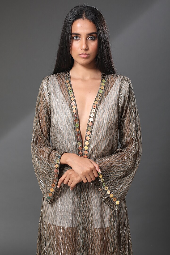 Greenish-Gold Embroidered Cover-Up by Zeefaa at Pernia's Pop Up Shop