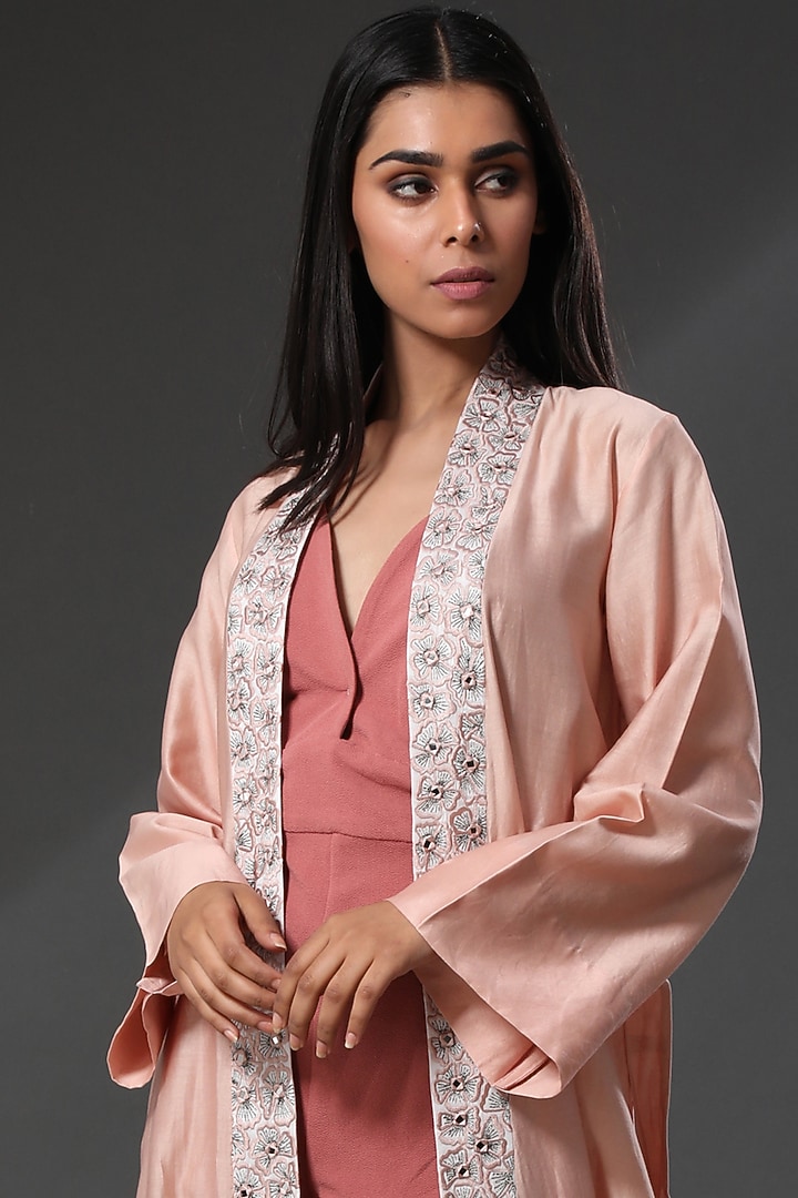 Peach Embroidered Cover-Up by Zeefaa at Pernia's Pop Up Shop