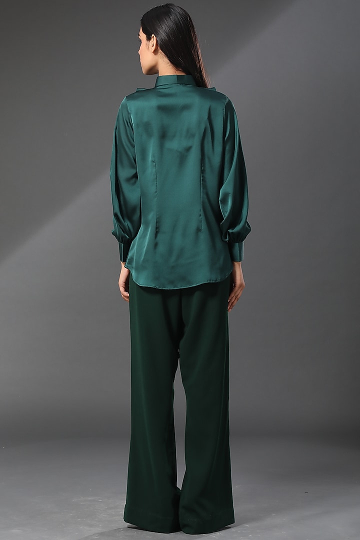 Dark Green Silk Flowy Pant Set by Zeefaa at Pernia's Pop Up Shop