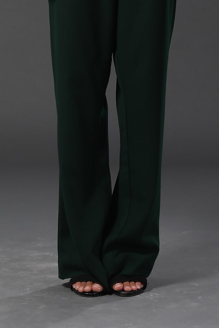 Dark Green Silk Flowy Pant Set by Zeefaa at Pernia's Pop Up Shop