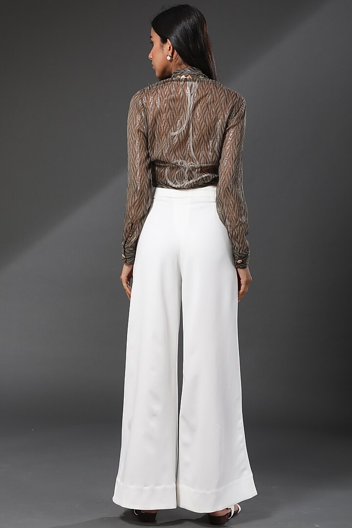 White Silk Chiffon Pant Set by Zeefaa at Pernia's Pop Up Shop