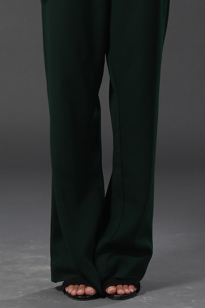 Dark Green Silk Flowy Pants by Zeefaa at Pernia's Pop Up Shop