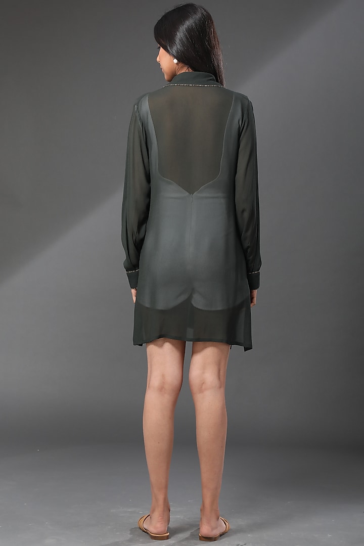 Green Georgette Mini Summer Shirt Dress by Zeefaa at Pernia's Pop Up Shop