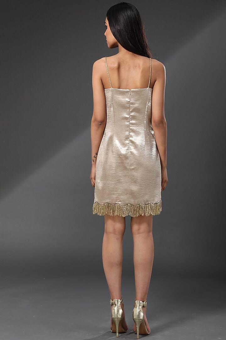 Gold Hand Embroidered Mini Summer Dress by Zeefaa at Pernia's Pop Up Shop