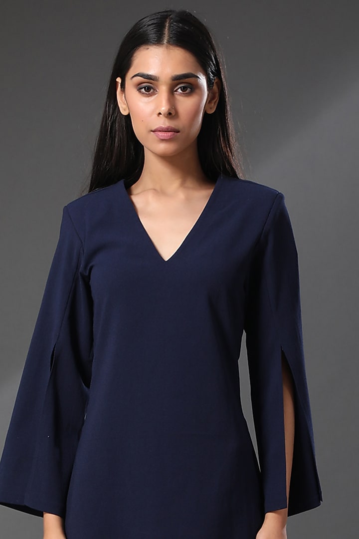 Dark Navy Blue Crepe Mini Summer Dress by Zeefaa at Pernia's Pop Up Shop
