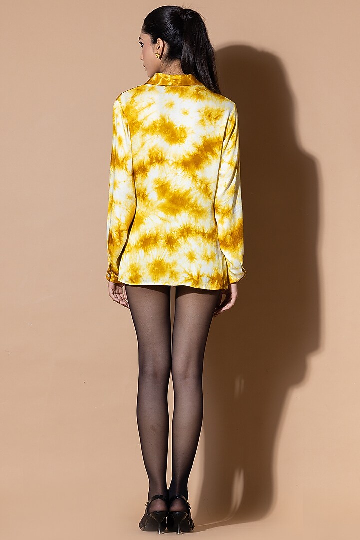 Mustard Modal Satin Tie-Dye Wrap Shirt by Zeefaa at Pernia's Pop Up Shop