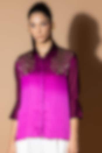 Purple Modal Satin Sequins Embellished Shirt by Zeefaa