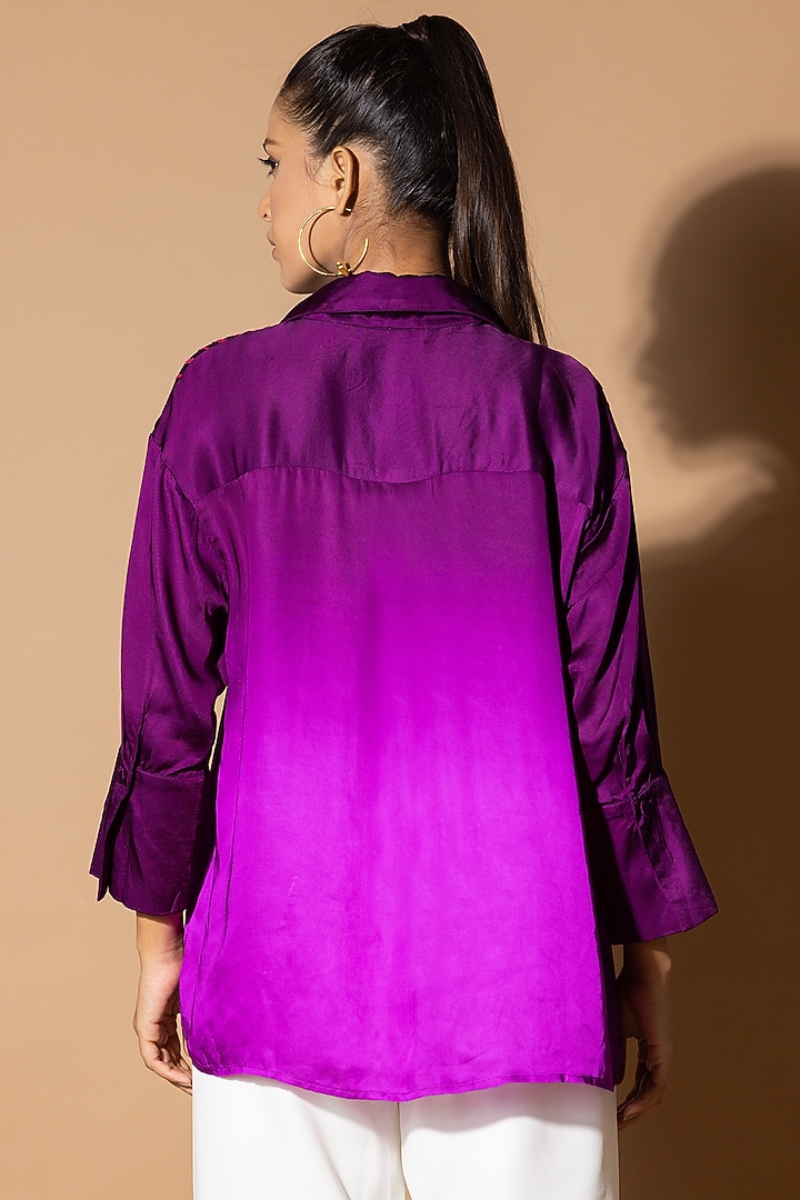 Purple Modal Satin Sequins Embellished Shirt by Zeefaa at Pernia's Pop Up Shop
