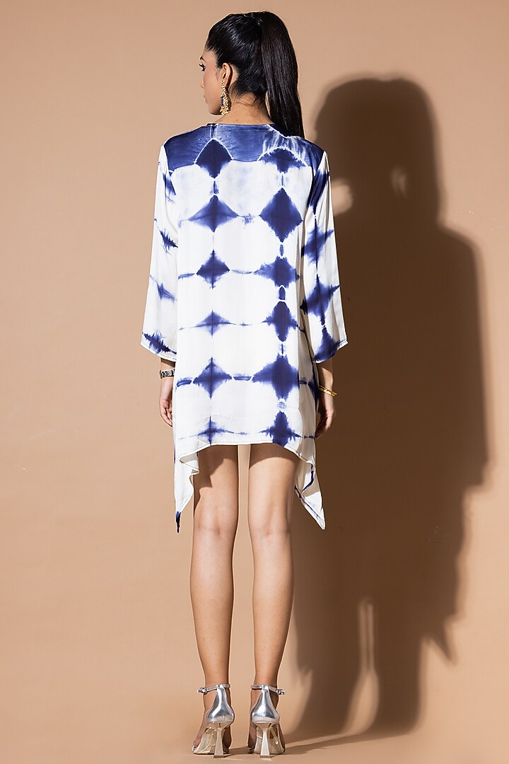 Blue & White Modal Satin Asymmetric Summer Shirt Dress by Zeefaa at Pernia's Pop Up Shop
