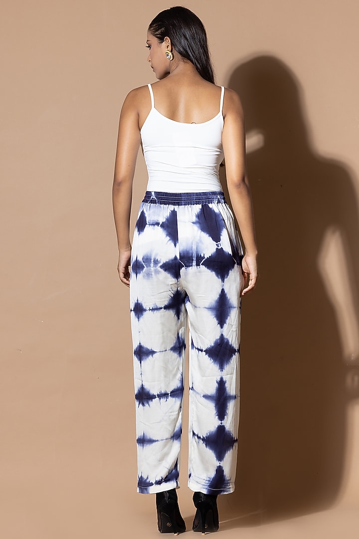 Blue & White Modal Satin Tie-Dye Pants by Zeefaa at Pernia's Pop Up Shop