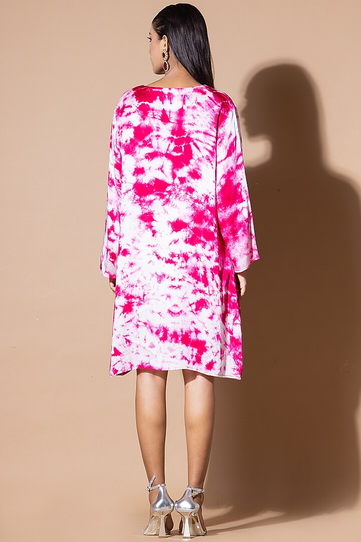 Magenta Modal Satin Sequins Embellished Pleated Summer Dress by Zeefaa at Pernia's Pop Up Shop