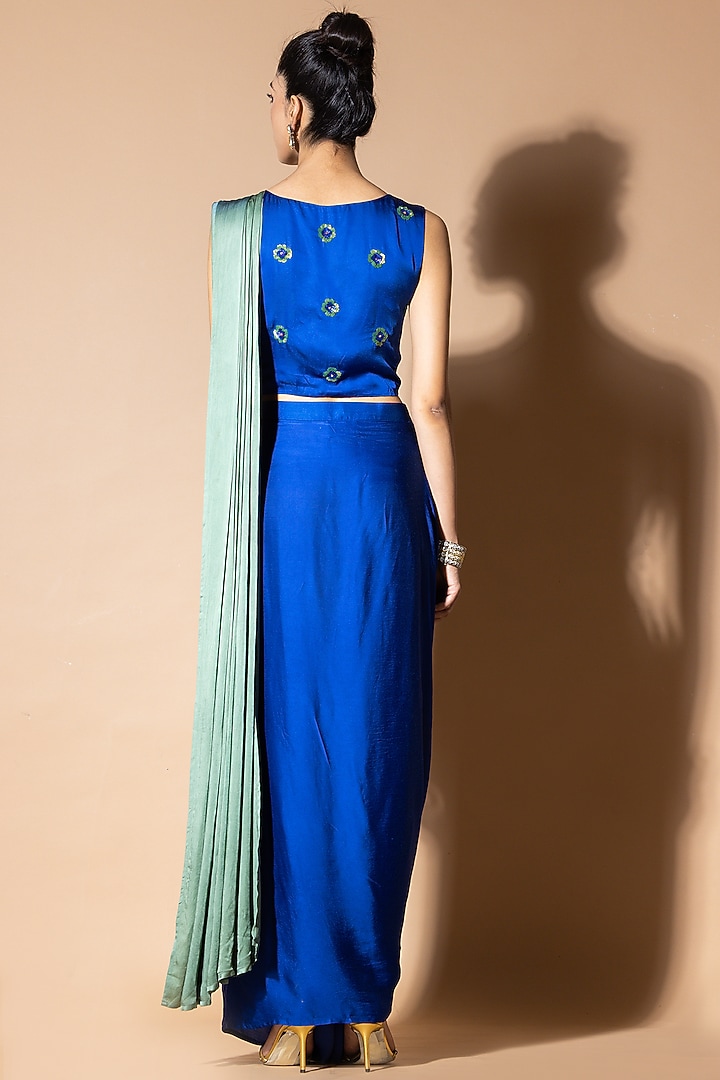 Celestial Blue Ombre Modal Satin Pre-Draped Party Wear Saree by Zeefaa at Pernia's Pop Up Shop