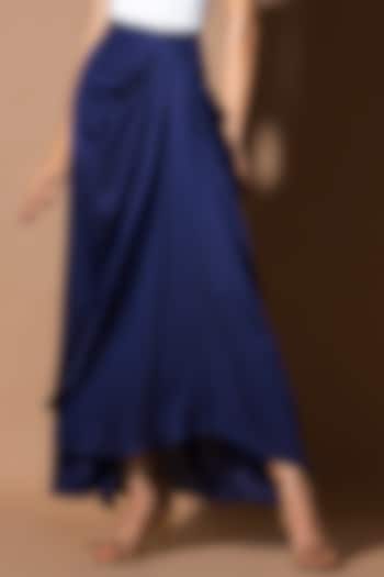Misty Blue Modal Satin Wrap Pleated Skirt by Zeefaa