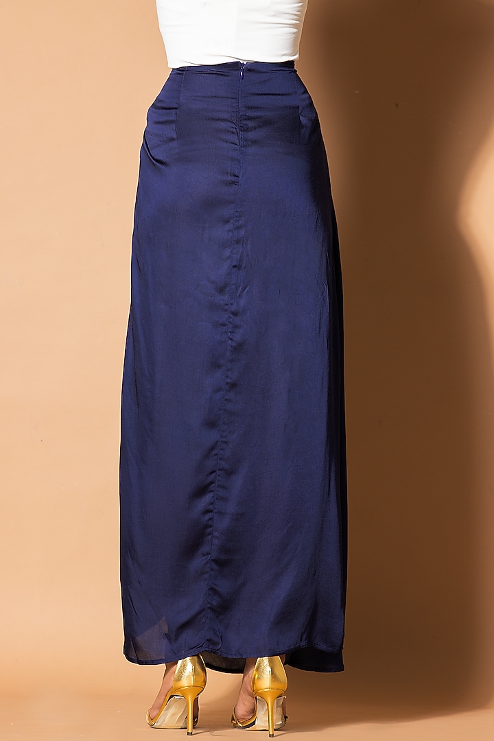 Misty Blue Modal Satin Wrap Pleated Skirt by Zeefaa at Pernia's Pop Up Shop