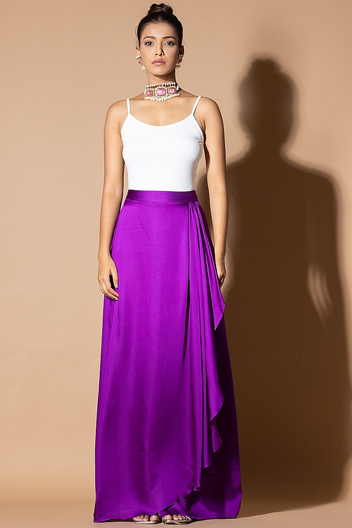 Purple Modal Satin Wrap Skirt by Zeefaa