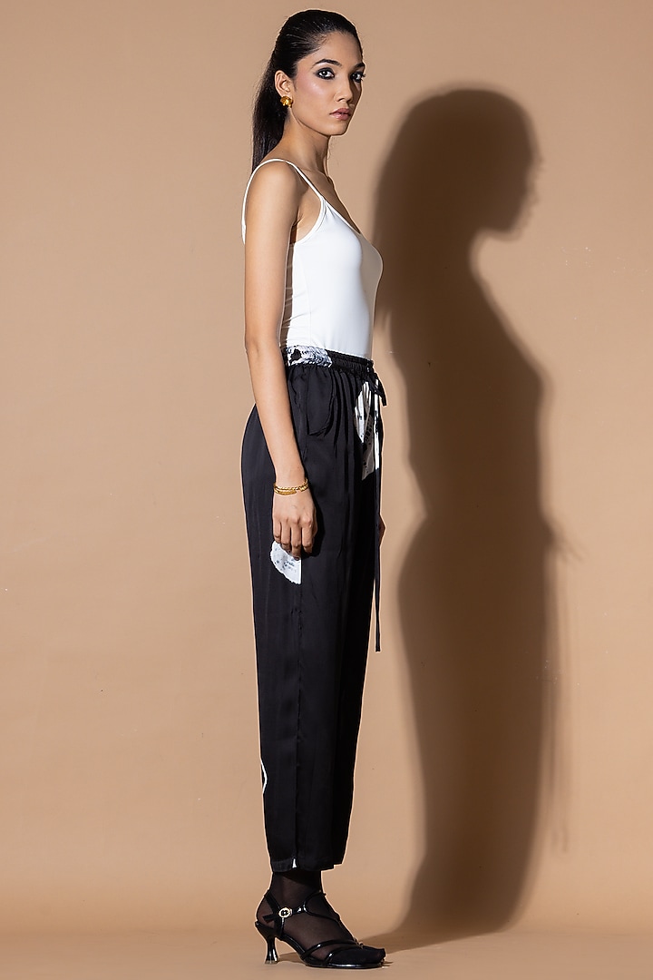 Black & White Modal Satin Tie-Dye Pants by Zeefaa at Pernia's Pop Up Shop