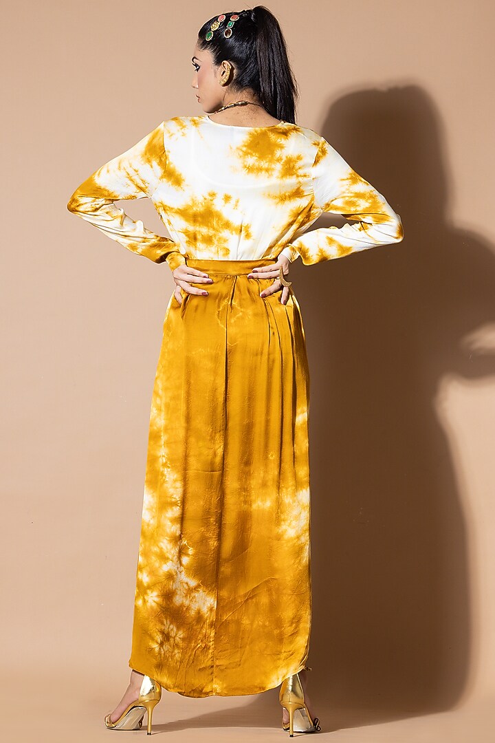 Mustard Modal Satin Wrap Tie-Dye Vacation Dress by Zeefaa at Pernia's Pop Up Shop