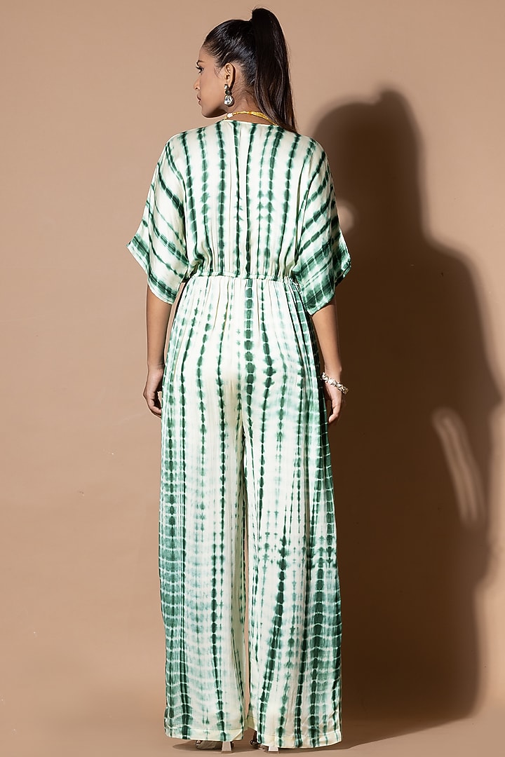 Green & White Modal Satin Tie-Dye Jumpsuit by Zeefaa at Pernia's Pop Up Shop