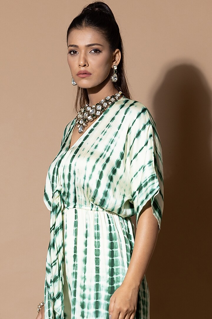 Green & White Modal Satin Tie-Dye Jumpsuit by Zeefaa at Pernia's Pop Up Shop