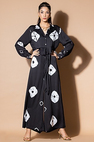 Black Onyx Modal Satin Tie-Dye Jumpsuit by Zeefaa