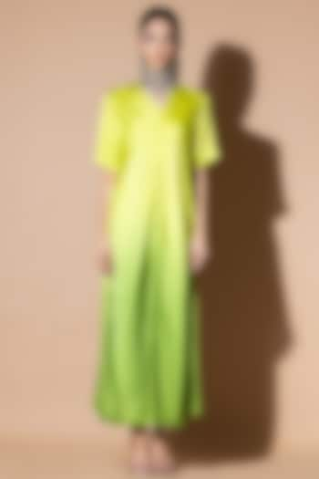 Light Green & Dark Green Ombre Modal Satin Dress by Zeefaa at Pernia's Pop Up Shop