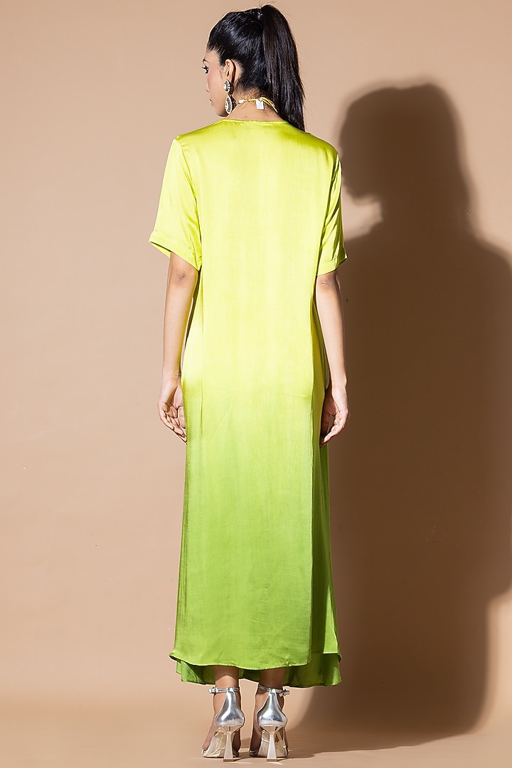 Light Green & Dark Green Ombre Modal Satin Vacation Dress by Zeefaa at Pernia's Pop Up Shop