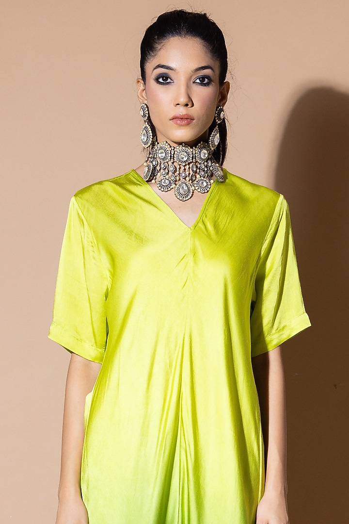 Light Green & Dark Green Ombre Modal Satin Vacation Dress by Zeefaa at Pernia's Pop Up Shop