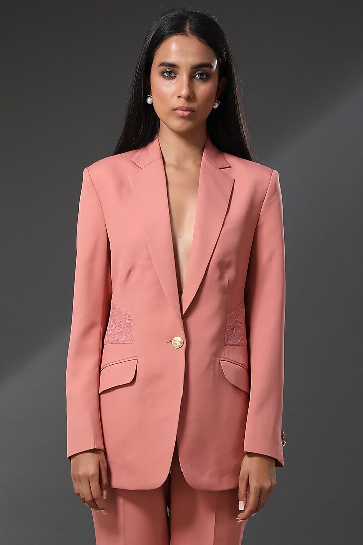 Burnt Coral Embellished Blazer by Zeefaa at Pernia's Pop Up Shop