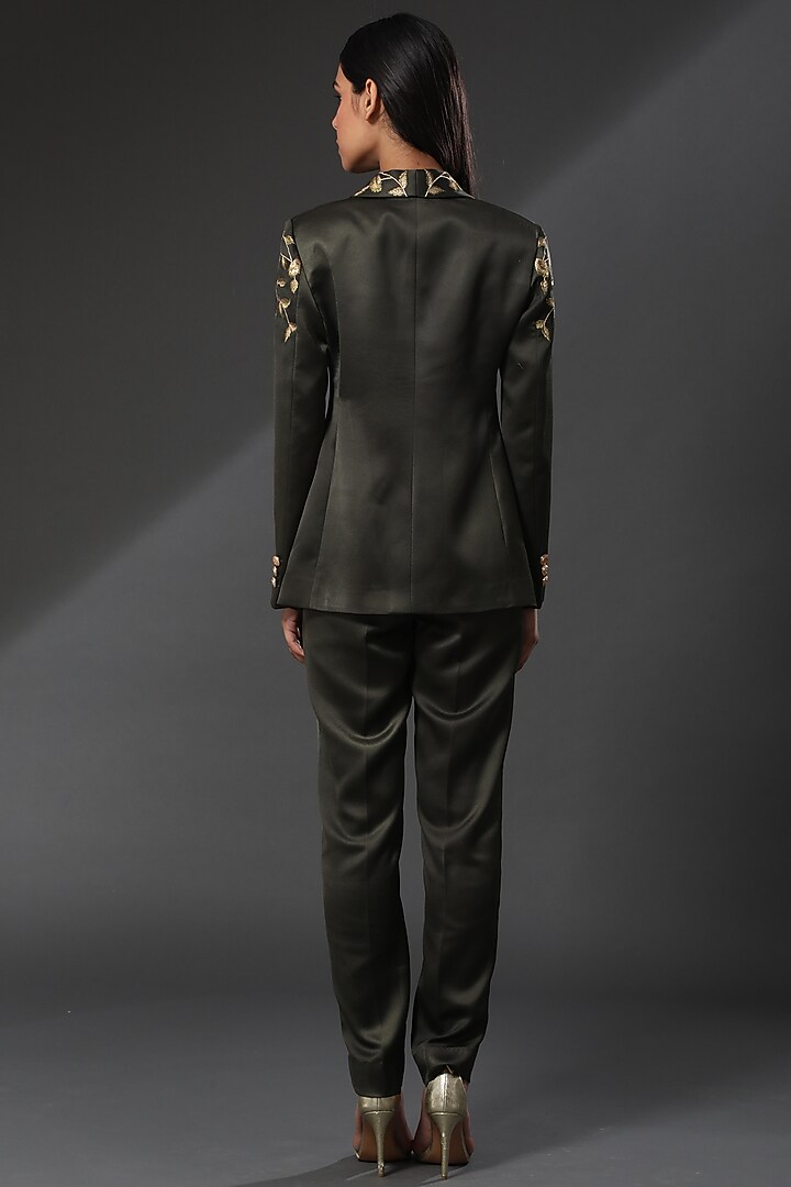 Midnight Green French Satin Pant by Zeefaa at Pernia's Pop Up Shop