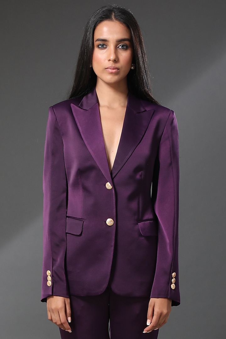 Wine Purple Embellished Blazer by Zeefaa at Pernia's Pop Up Shop