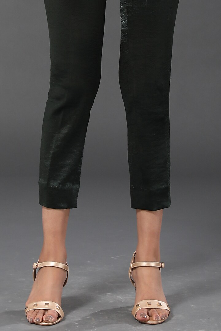 Green Metallic Satin Pants  by Zeefaa at Pernia's Pop Up Shop