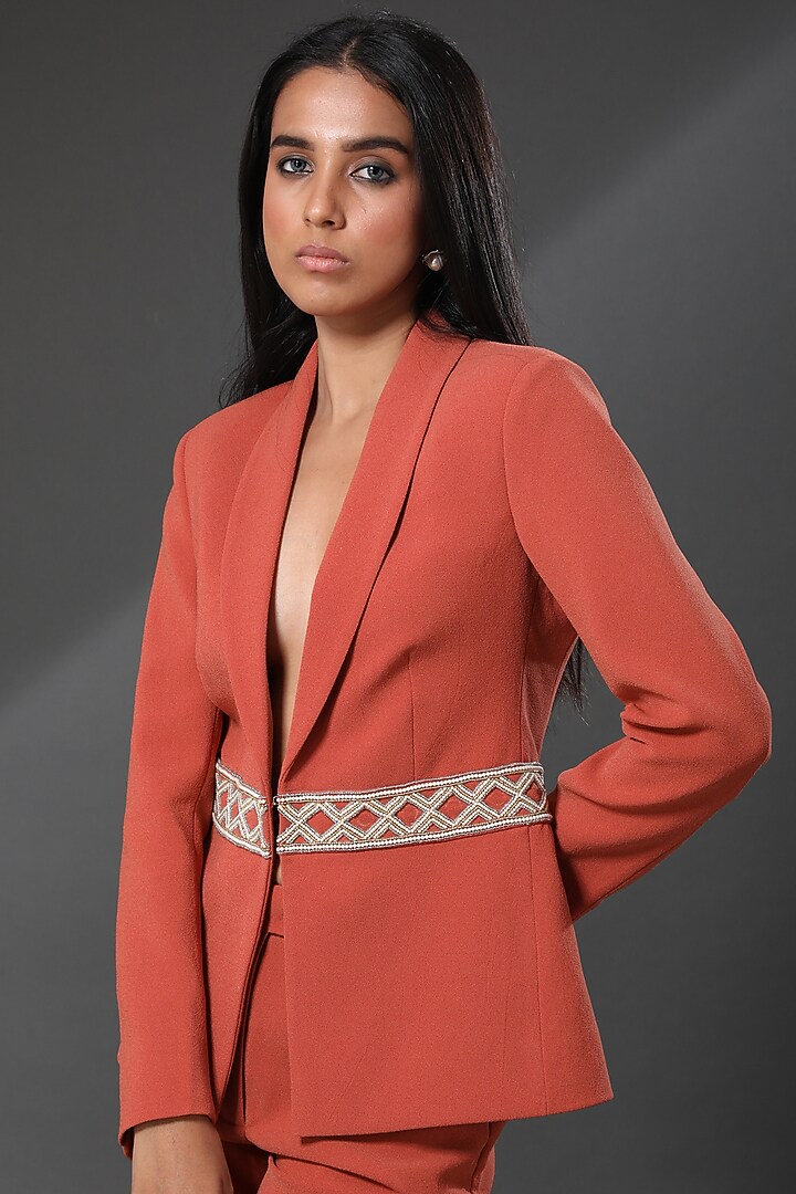Dusty Orange Italian Moss Blazer by Zeefaa at Pernia's Pop Up Shop