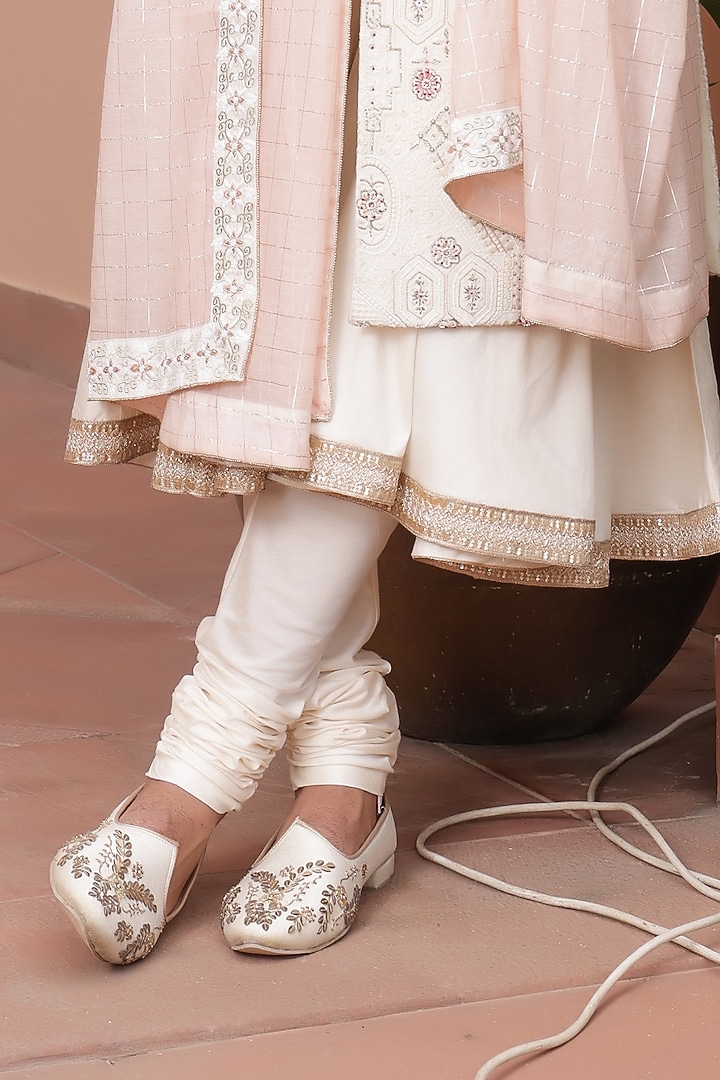 Ivory Lucknowi Hand Embroidered Sherwani Set by ZENITH COUTURE at Pernia's Pop Up Shop