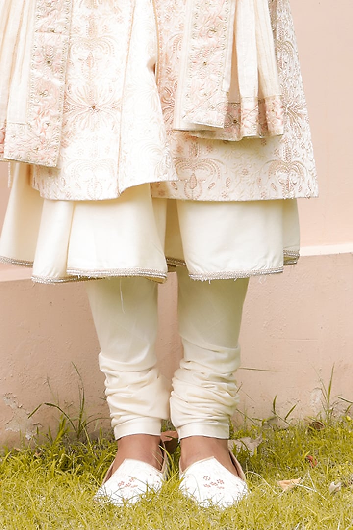 Light Peach Georgette Machine & Hand Embroidered Groom Sherwani Set by ZENITH COUTURE at Pernia's Pop Up Shop