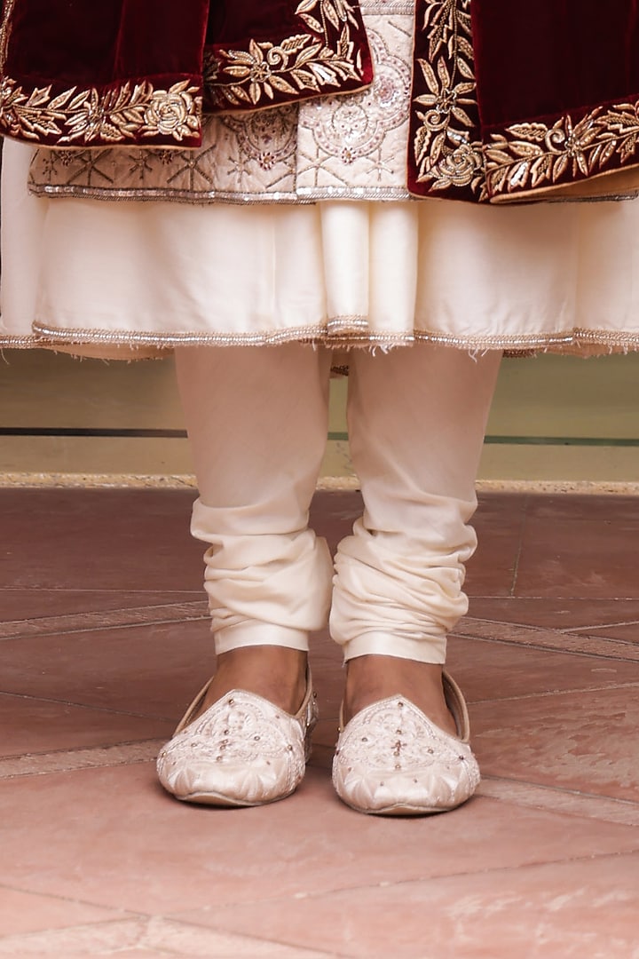 Rose Gold Silk Machine & Hand Embroidered Sherwani Set by ZENITH COUTURE at Pernia's Pop Up Shop