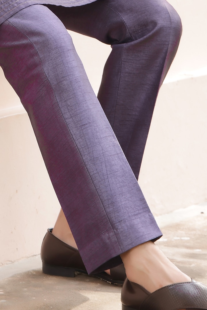 Purple Mauve Lucknowi Hand Embroidered Groom Indowestern Set by ZENITH COUTURE at Pernia's Pop Up Shop