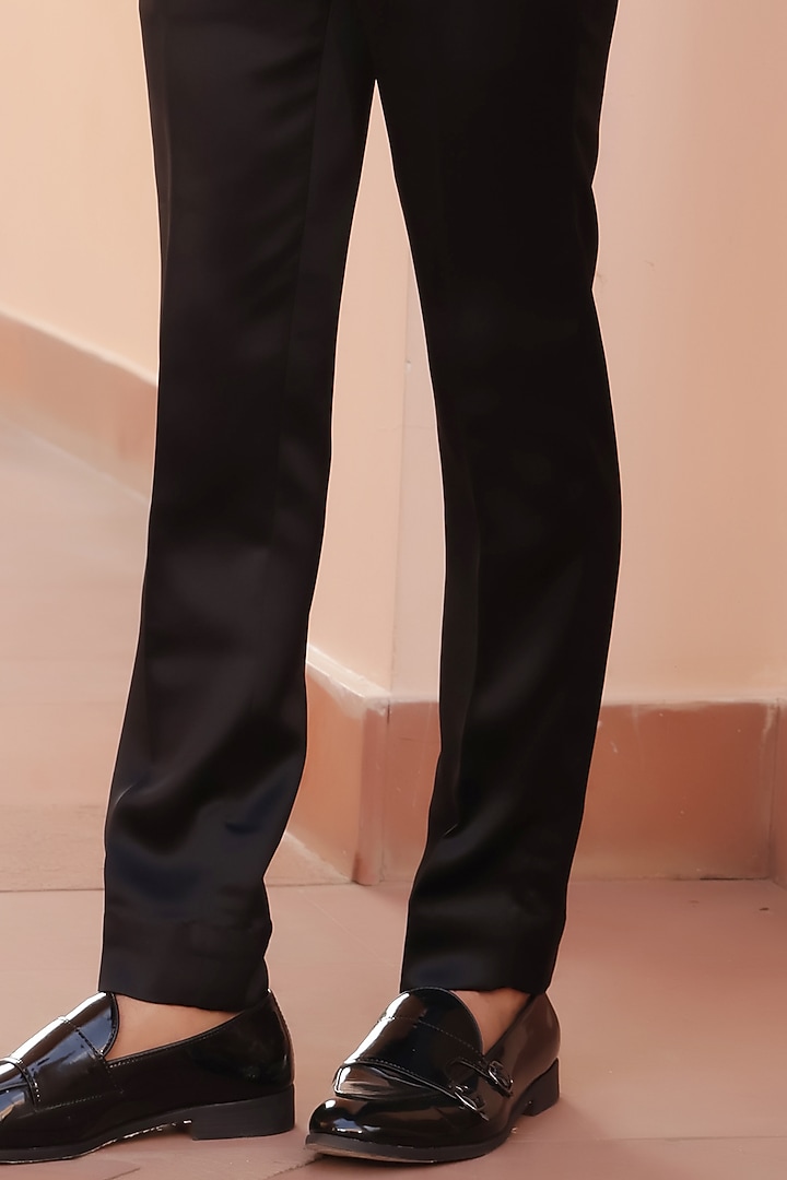 Black Japanese Lycra Hand Embroidered Tuxedo Set by ZENITH COUTURE at Pernia's Pop Up Shop