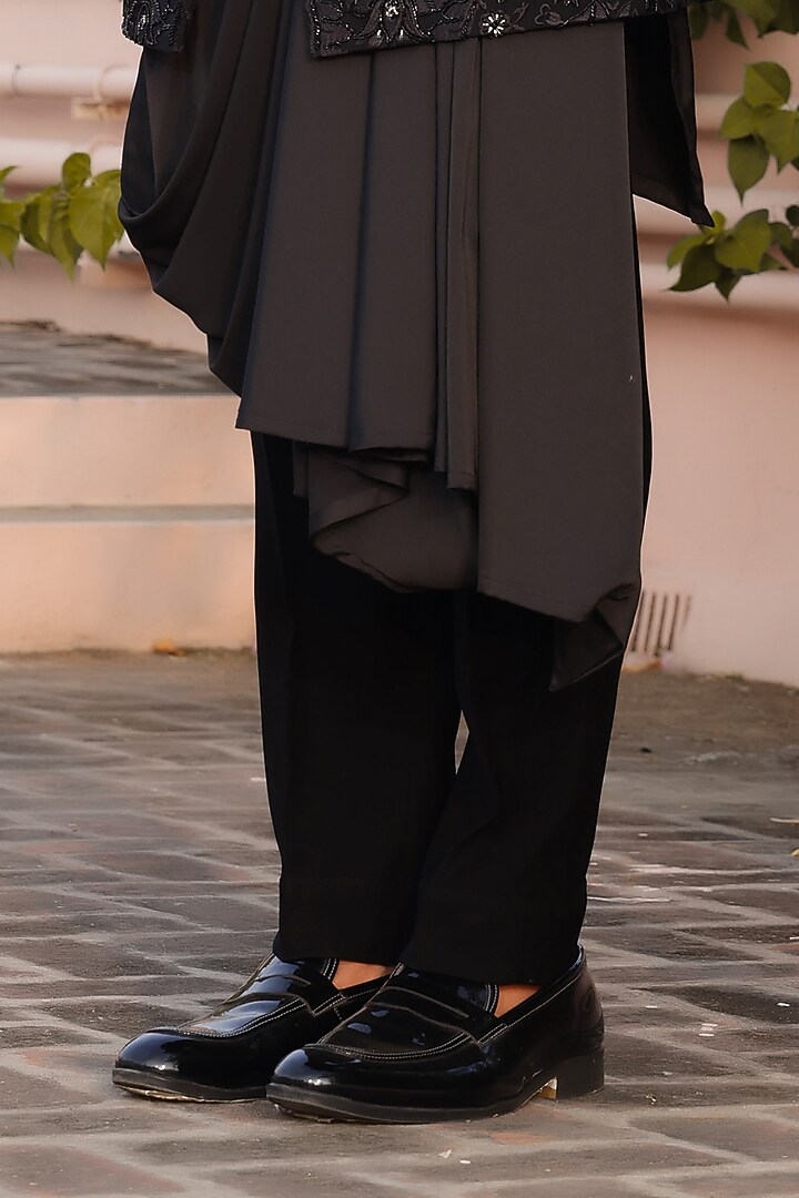 Black Jacquard Hand & Machine Embroidered Groom Indowestern Set by ZENITH COUTURE at Pernia's Pop Up Shop