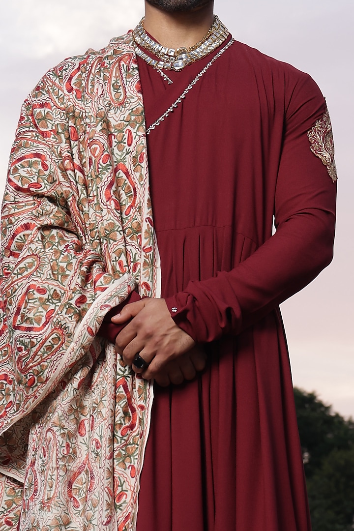Maroon Crepe Hand Embroidered Anarkali Kurta Set by ZENITH COUTURE at Pernia's Pop Up Shop