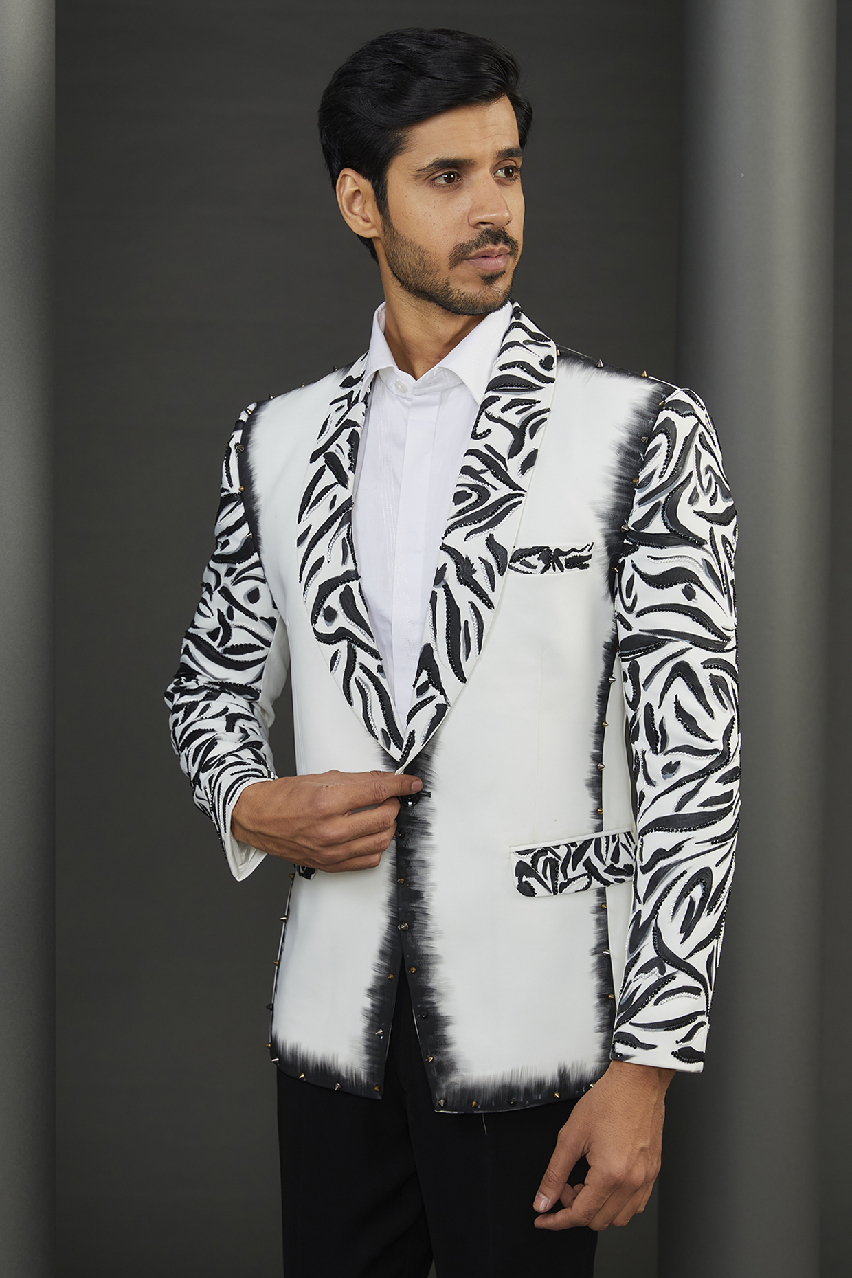 Buy ZENITH COUTURE White Japanese Fabric Tiger Hand Painted