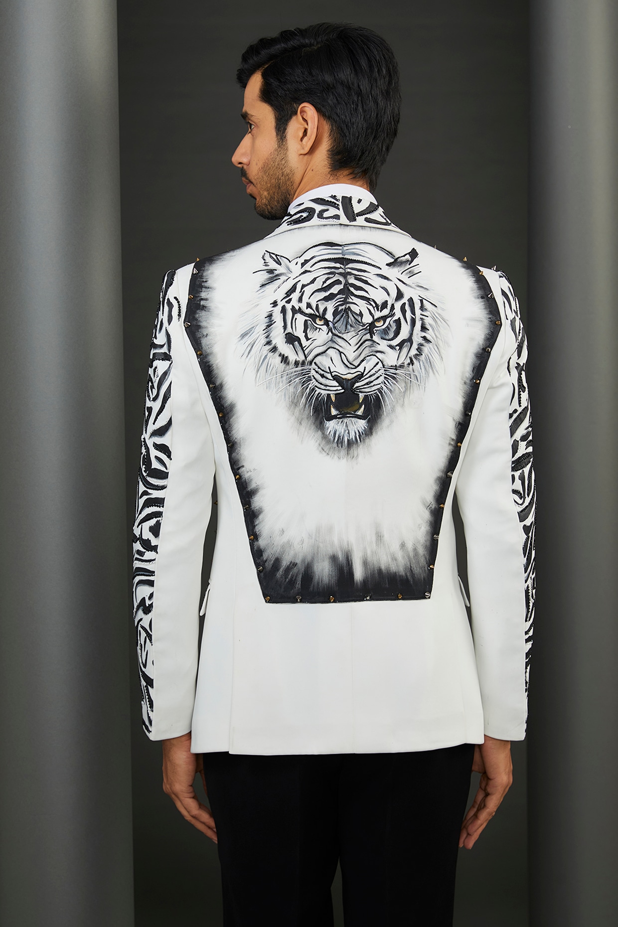 Buy ZENITH COUTURE White Japanese Fabric Tiger Hand Painted